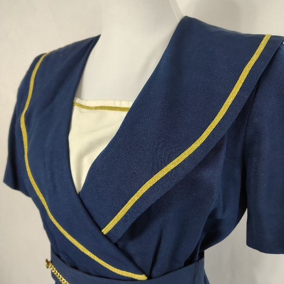 Vintage 80s JSJ Petites Women's Navy Blue Sailor Romper Nautical Size 8 - Picture 3 of 9